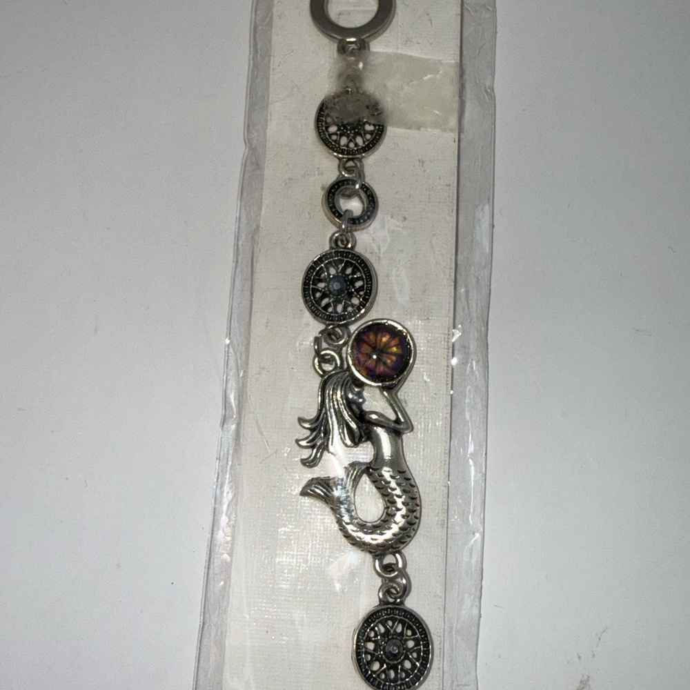 Mermaid Charm Bracelet Silver Tone Filigree Links Ocean Beach Theme New